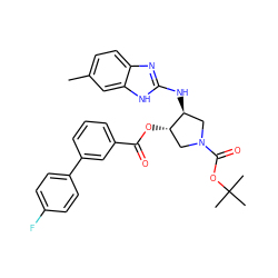 Cc1ccc2nc(N[C@H]3CN(C(=O)OC(C)(C)C)C[C@@H]3OC(=O)c3cccc(-c4ccc(F)cc4)c3)[nH]c2c1 ZINC000653783713