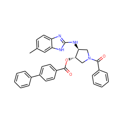 Cc1ccc2nc(N[C@H]3CN(C(=O)c4ccccc4)C[C@@H]3OC(=O)c3ccc(-c4ccccc4)cc3)[nH]c2c1 ZINC000206697636