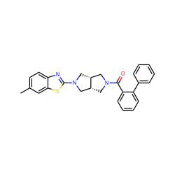 Cc1ccc2nc(N3C[C@@H]4CN(C(=O)c5ccccc5-c5ccccc5)C[C@@H]4C3)sc2c1 ZINC000116825322