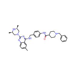 Cc1ccc2nc(N3C[C@H](C)N[C@H](C)C3)nc(NCc3ccc(NC(=O)C4CCN(Cc5ccccc5)CC4)cc3)c2c1 ZINC000145571016