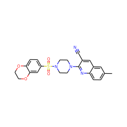 Cc1ccc2nc(N3CCN(S(=O)(=O)c4ccc5c(c4)OCCO5)CC3)c(C#N)cc2c1 ZINC000020143424