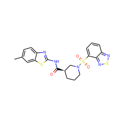 Cc1ccc2nc(NC(=O)[C@@H]3CCCN(S(=O)(=O)c4cccc5nsnc45)C3)sc2c1 ZINC000004099435