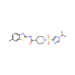 Cc1ccc2nc(NC(=O)C3CCN(S(=O)(=O)c4cn(C(C)C)cn4)CC3)sc2c1 ZINC000064957703