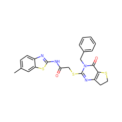 Cc1ccc2nc(NC(=O)CSc3nc4c(c(=O)n3Cc3ccccc3)SCC4)sc2c1 ZINC000009602657