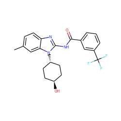 Cc1ccc2nc(NC(=O)c3cccc(C(F)(F)F)c3)n([C@H]3CC[C@H](O)CC3)c2c1 ZINC001772632629