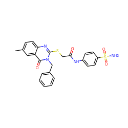 Cc1ccc2nc(SCC(=O)Nc3ccc(S(N)(=O)=O)cc3)n(Cc3ccccc3)c(=O)c2c1 ZINC000299828963