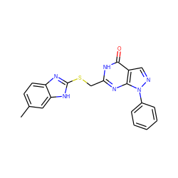 Cc1ccc2nc(SCc3nc4c(cnn4-c4ccccc4)c(=O)[nH]3)[nH]c2c1 ZINC000017885606