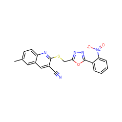 Cc1ccc2nc(SCc3nnc(-c4ccccc4[N+](=O)[O-])o3)c(C#N)cc2c1 ZINC000000832538