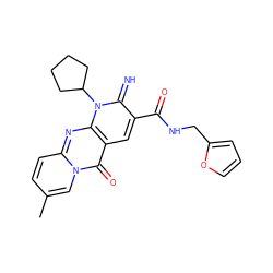 Cc1ccc2nc3c(cc(C(=O)NCc4ccco4)c(=N)n3C3CCCC3)c(=O)n2c1 ZINC000100512798