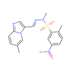 Cc1ccc2ncc(/C=N/N(C)S(=O)(=O)c3cc([N+](=O)[O-])ccc3C)n2c1 ZINC000028652833