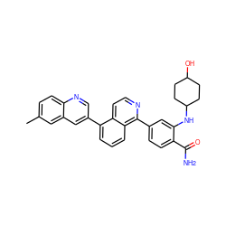 Cc1ccc2ncc(-c3cccc4c(-c5ccc(C(N)=O)c(NC6CCC(O)CC6)c5)nccc34)cc2c1 ZINC000145558370