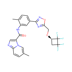 Cc1ccc2ncc(C(=O)Nc3cc(-c4noc(CO[C@@H]5CC(F)(F)C5(F)F)n4)ccc3C)n2c1 ZINC000217872999