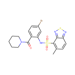 Cc1ccc2nsnc2c1S(=O)(=O)Nc1cc(Br)ccc1C(=O)N1CCCCC1 ZINC000035064976