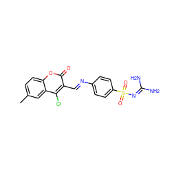 Cc1ccc2oc(=O)c(/C=N/c3ccc(S(=O)(=O)N=C(N)N)cc3)c(Cl)c2c1 ZINC000096921664