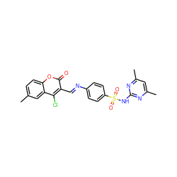 Cc1ccc2oc(=O)c(/C=N/c3ccc(S(=O)(=O)Nc4nc(C)cc(C)n4)cc3)c(Cl)c2c1 ZINC000096921665