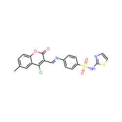 Cc1ccc2oc(=O)c(/C=N/c3ccc(S(=O)(=O)Nc4nccs4)cc3)c(Cl)c2c1 ZINC000096921663