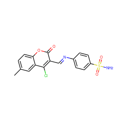 Cc1ccc2oc(=O)c(/C=N/c3ccc(S(N)(=O)=O)cc3)c(Cl)c2c1 ZINC000096921662