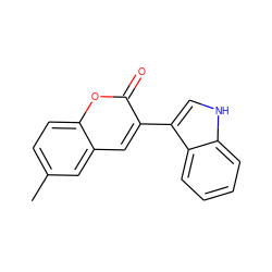 Cc1ccc2oc(=O)c(-c3c[nH]c4ccccc34)cc2c1 ZINC000653754343