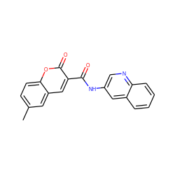 Cc1ccc2oc(=O)c(C(=O)Nc3cnc4ccccc4c3)cc2c1 ZINC000040827710