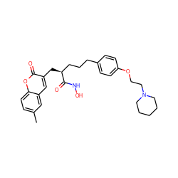 Cc1ccc2oc(=O)c(C[C@@H](CCCc3ccc(OCCN4CCCCC4)cc3)C(=O)NO)cc2c1 ZINC000034853083