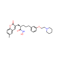 Cc1ccc2oc(=O)c(C[C@@H](CCCc3cccc(OCCN4CCCCC4)c3)C(=O)NO)cc2c1 ZINC000034853098