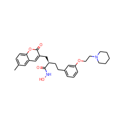 Cc1ccc2oc(=O)c(C[C@@H](CCc3cccc(OCCN4CCCCC4)c3)C(=O)NO)cc2c1 ZINC000066260207