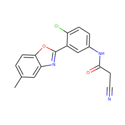 Cc1ccc2oc(-c3cc(NC(=O)CC#N)ccc3Cl)nc2c1 ZINC000029240868