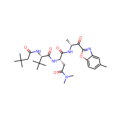 Cc1ccc2oc(C(=O)[C@@H](C)NC(=O)[C@H](CC(=O)N(C)C)NC(=O)[C@@H](NC(=O)CC(C)(C)C)C(C)(C)C)nc2c1 ZINC000027407605