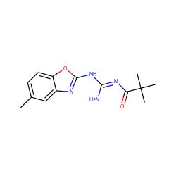 Cc1ccc2oc(N/C(N)=N/C(=O)C(C)(C)C)nc2c1 ZINC000013146666