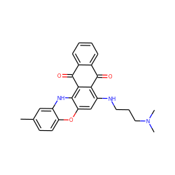 Cc1ccc2oc3cc(NCCCN(C)C)c4c(=O)c5ccccc5c(=O)c4c3[nH]c2c1 ZINC000100429535