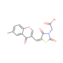 Cc1ccc2occ(/C=C3/SC(=O)N(CC(=O)O)C3=O)c(=O)c2c1 ZINC000040409292