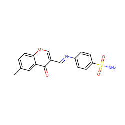 Cc1ccc2occ(/C=N/c3ccc(S(N)(=O)=O)cc3)c(=O)c2c1 ZINC000028524777