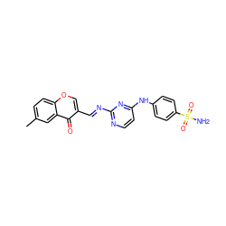 Cc1ccc2occ(/C=N/c3nccc(Nc4ccc(S(N)(=O)=O)cc4)n3)c(=O)c2c1 ZINC000028523203