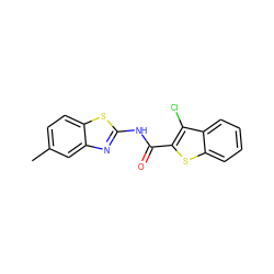 Cc1ccc2sc(NC(=O)c3sc4ccccc4c3Cl)nc2c1 ZINC000000873716