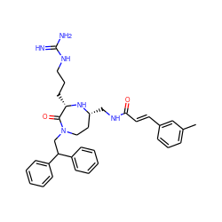 Cc1cccc(/C=C/C(=O)NC[C@@H]2CCN(CC(c3ccccc3)c3ccccc3)C(=O)[C@H](CCCNC(=N)N)N2)c1 ZINC000118684489