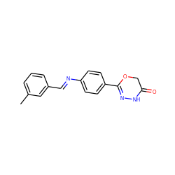 Cc1cccc(/C=N/c2ccc(C3=NNC(=O)CO3)cc2)c1 ZINC001772602250