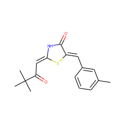 Cc1cccc(/C=c2\s/c(=C\C(=O)C(C)(C)C)[nH]c2=O)c1 ZINC000100490715