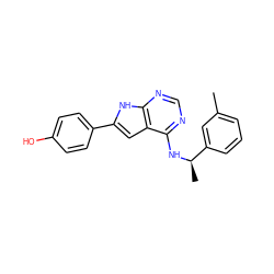 Cc1cccc([C@@H](C)Nc2ncnc3[nH]c(-c4ccc(O)cc4)cc23)c1 ZINC000073169542