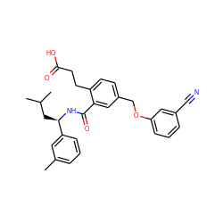 Cc1cccc([C@@H](CC(C)C)NC(=O)c2cc(COc3cccc(C#N)c3)ccc2CCC(=O)O)c1 ZINC000045356610