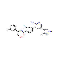 Cc1cccc([C@@H](CO)NC(=O)c2ccc(-c3cc(-c4cn(C)nc4C)cnc3N)cc2F)c1 ZINC001772598964