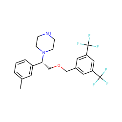 Cc1cccc([C@@H](COCc2cc(C(F)(F)F)cc(C(F)(F)F)c2)N2CCNCC2)c1 ZINC000022926862