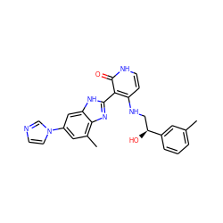 Cc1cccc([C@@H](O)CNc2cc[nH]c(=O)c2-c2nc3c(C)cc(-n4ccnc4)cc3[nH]2)c1 ZINC000028703535