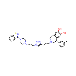 Cc1cccc([C@@H]2CN(CCCc3cn(CCCN4CCN(c5nsc6ccccc56)CC4)nn3)CCc3cc(O)c(O)cc32)c1 ZINC000049744848