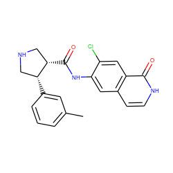 Cc1cccc([C@@H]2CNC[C@@H]2C(=O)Nc2cc3cc[nH]c(=O)c3cc2Cl)c1 ZINC000049037707