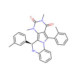 Cc1cccc([C@@H]2Nc3ccccc3-n3c(-c4ccccc4C)c4c(=O)n(C)c(=O)n(C)c4c32)c1 ZINC000015834297