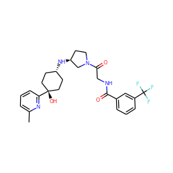 Cc1cccc([C@]2(O)CC[C@H](N[C@H]3CCN(C(=O)CNC(=O)c4cccc(C(F)(F)F)c4)C3)CC2)n1 ZINC000101506815