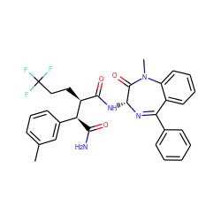 Cc1cccc([C@H](C(N)=O)[C@@H](CCC(F)(F)F)C(=O)N[C@H]2N=C(c3ccccc3)c3ccccc3N(C)C2=O)c1 ZINC000299857160