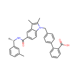 Cc1cccc([C@H](C)NC(=O)c2ccc3c(c2)c(C)c(C)n3Cc2ccc(-c3ccccc3C(=O)O)cc2)c1 ZINC000198620275