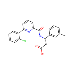 Cc1cccc([C@H](CC(=O)O)NC(=O)c2cccc(-c3ccccc3Cl)n2)c1 ZINC000203335849