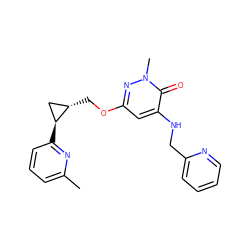 Cc1cccc([C@H]2C[C@@H]2COc2cc(NCc3ccccn3)c(=O)n(C)n2)n1 ZINC000221925541